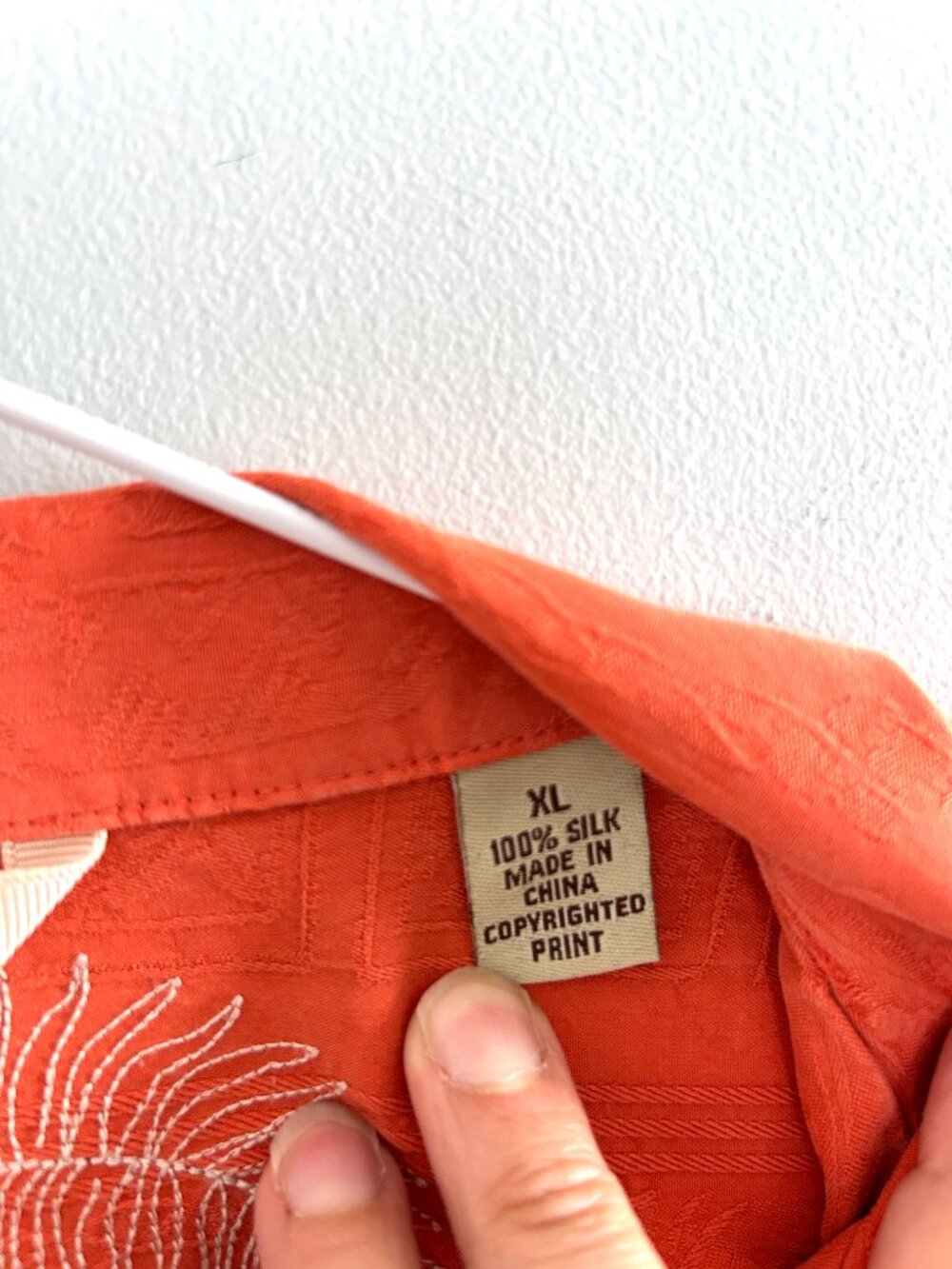 Tommy Bahama 100% Silk Orange Hawaiian Shirt Embroidered Palm Button Down XL - Picture 5 of 8